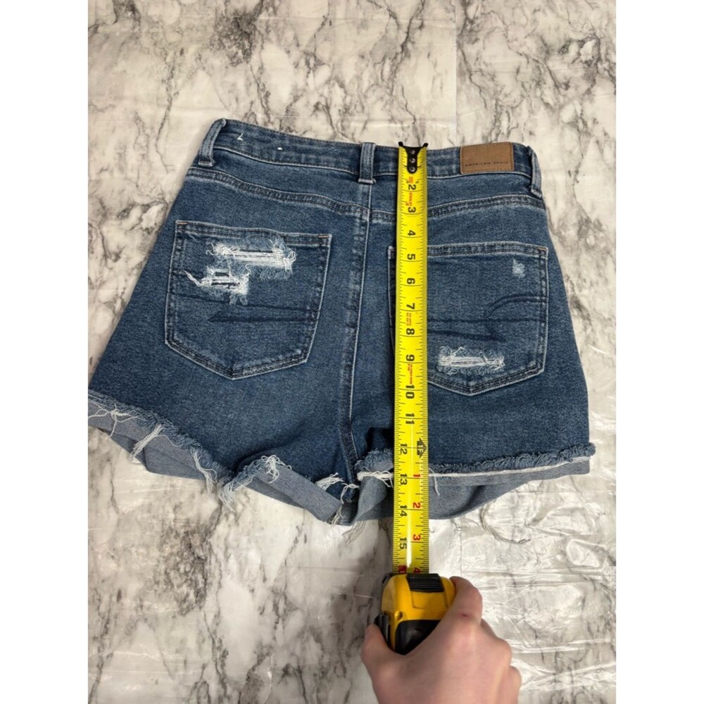 American Eagle Outfitters Mom Short Distressed Dark Blue Denim Cutoff Shorts 2 - Picture 6 of 7